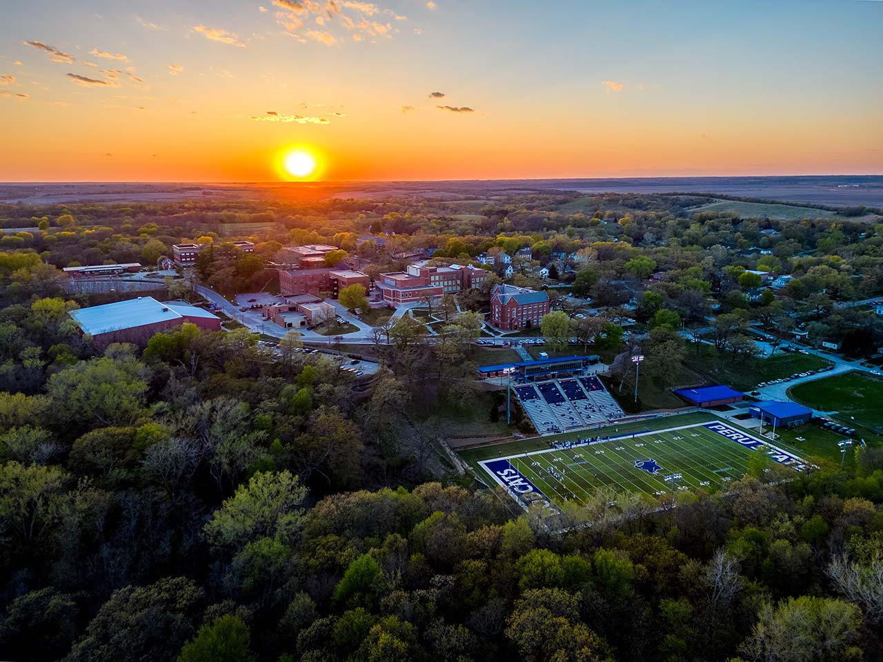 on overhead shot of peru campus during sunset